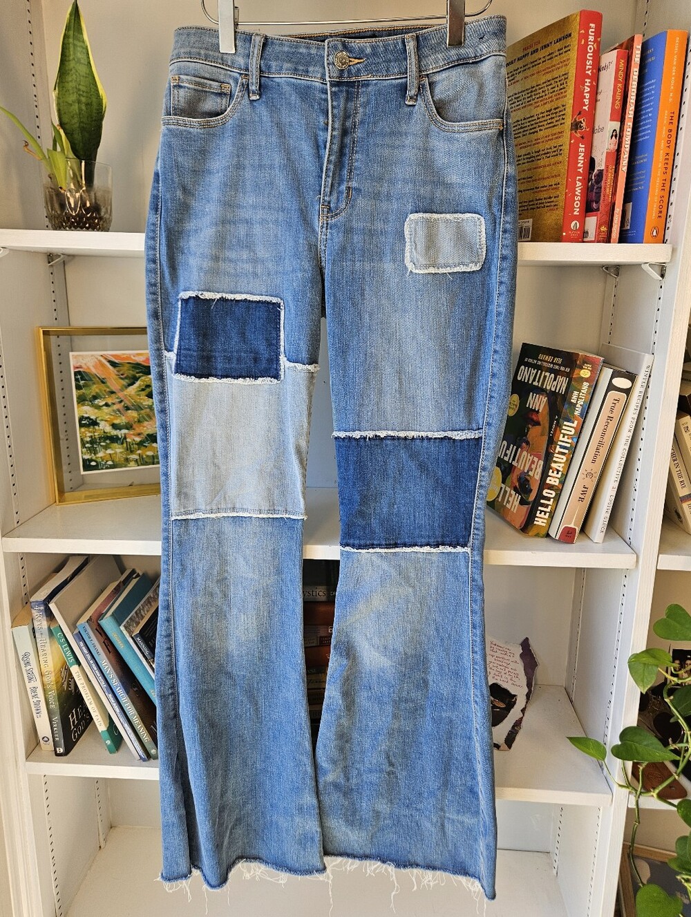 Hollister Light Blue Patchwork High-Rise Flared Jeans Size 28x31 Soft Stretch